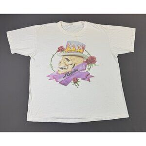 Rare Vintage Y2K Poison Rock Band Tee Skull Flame Rose White Shirt XL Tour Promo